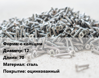 Шуруп с кольцом 12х70 сталь оцинкованный, упаковка 100 шт, Китай цена от 4347 ₼ / кг, где купить, условия доставки в Баку и Бакинская области